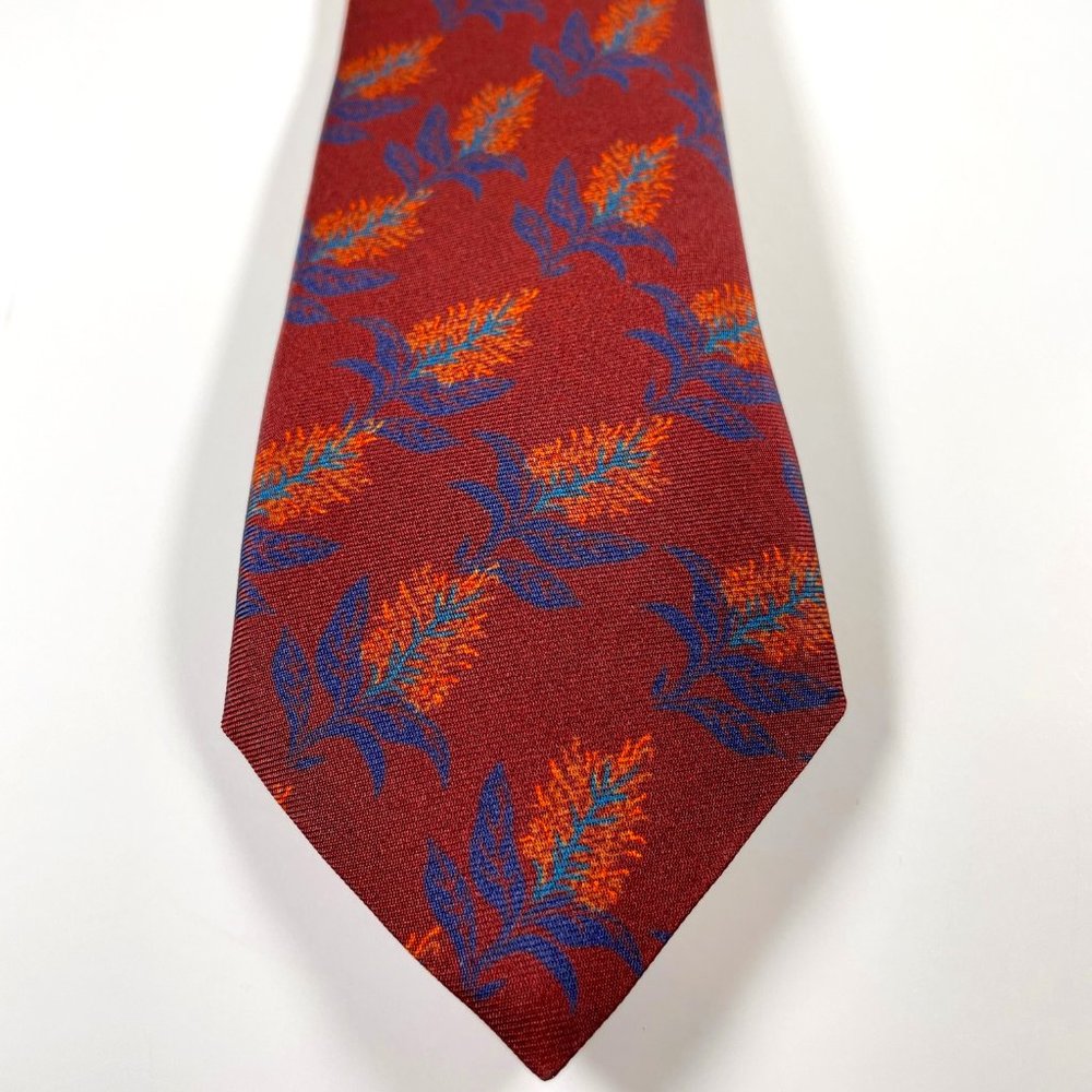 Silk Prada Narrow Tie in Rust W/Blue & Orange Floral Design